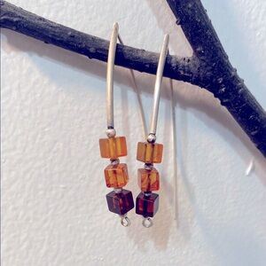 Elegant sterling Silver Amber Cube Earrings